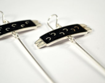 Sterling Silver Earrings, Black and White, Bugs, Fun, Modern, Contemporary