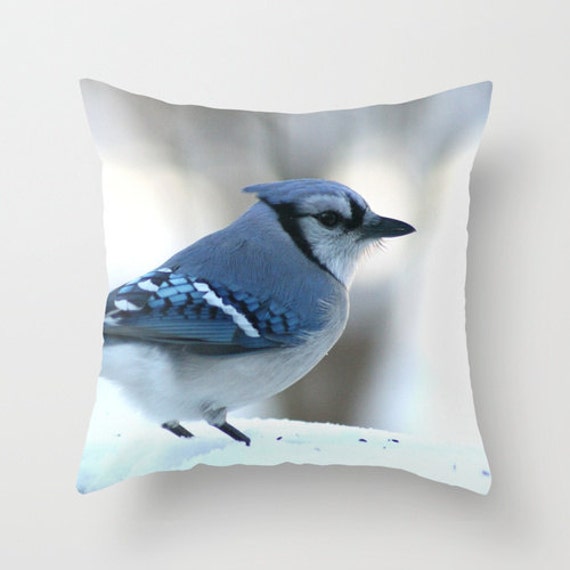 Blue Jay Bird Pillow Cover Wildlife Pillow Case by RedOakImages