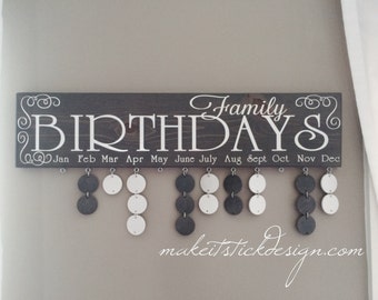 Family Birthday Board, Celebration Board, Birthday Calendar, Family Celebrations, Grey Stained and White Wall Hanging