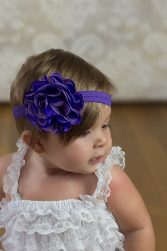 Purple Satin and Tulle Baby Headband Baby by SweetFlowersBoutique