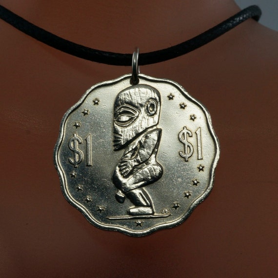 Items similar to COOK ISLANDS necklace // coin jewelry // idol pendant