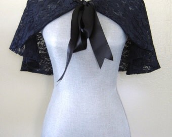 Navy Blue Bridal Capelet, Shrug, Cover Up, Navy Lace Bridal Shrug, Bridal Cover Up, Navy Wedding, Navy Lace Capelet, Blue Capelet- DUCHESS