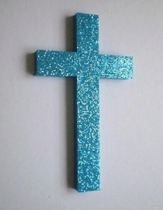 AQUA GLITTER CROSS Decorative Wall Cross in Super Sparkling
