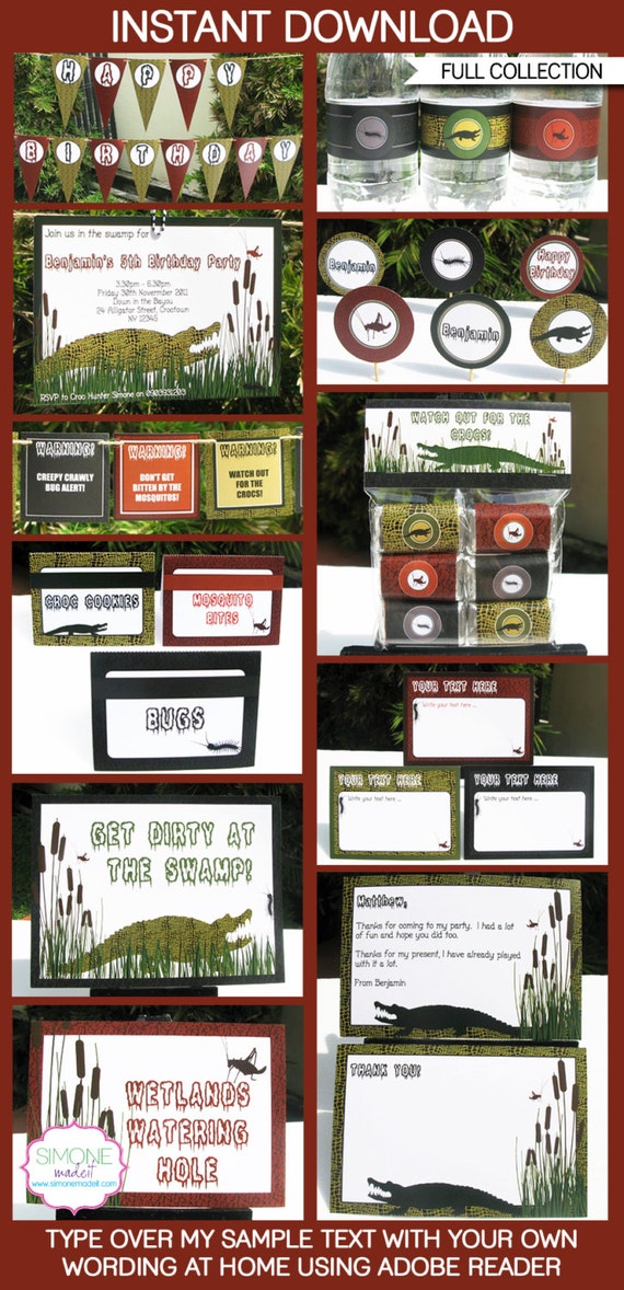 Swamp Party Invitations & Decorations - full Printable Package - INSTANT DOWNLOAD with EDITABLE text - you personalize at home Il_570xn