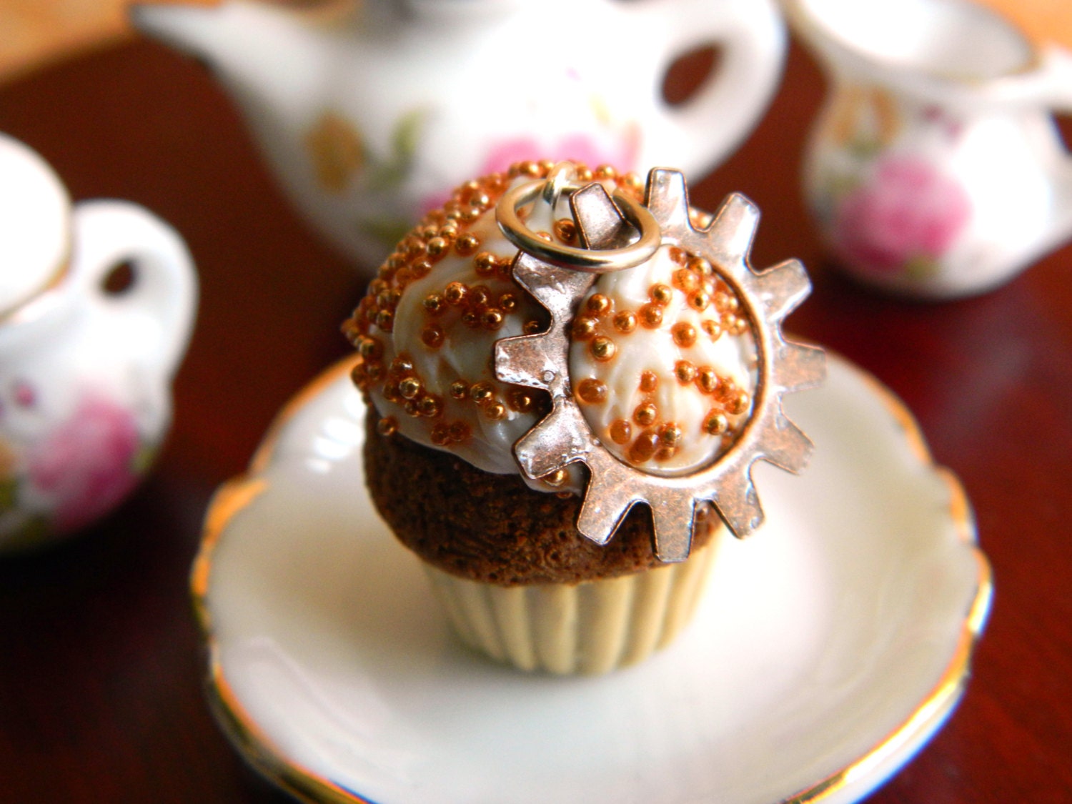 Steampunk Cupcake Charm Steampunk Jewelry Steampunk Clay