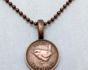Coin Jewelry - Vintage British WREN BIRD necklace - English - Wren jewelry - bird necklace - bird jewelry - sparrow finch Robin oiseau