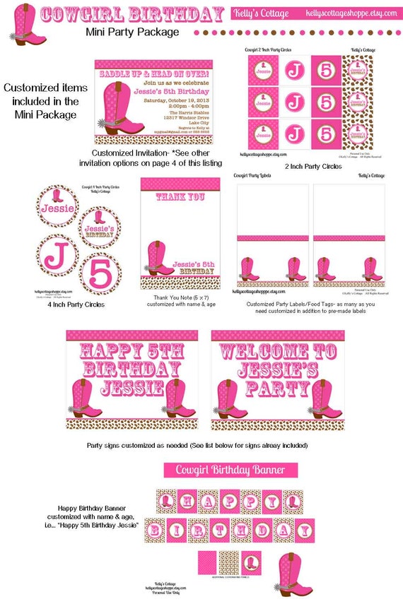 Cowgirl Birthday Party Mini Package...Custom, Printable DIY Package Il_570xn