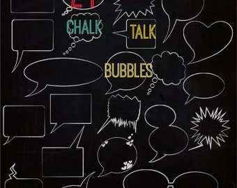 Chalk Talk Bubbles Clipart, INSTANT DOWNLOAD, commercial use ok, realistic chalk speech bubbles for scrapbooking, card design, blogs, etc