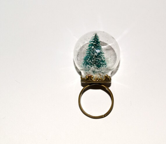 christmas tree ring glass globe adjustable ring snow globe christmas tree ring glass globe adjustable ring snow globe