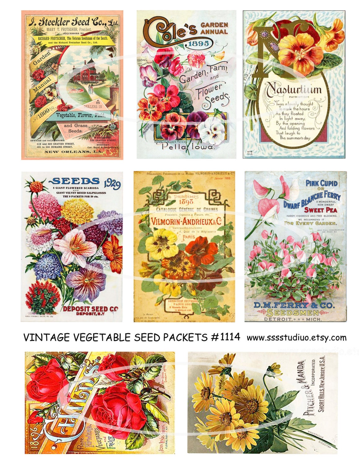 Vintage Flower Seed Packets Digital Flower Tags Spring