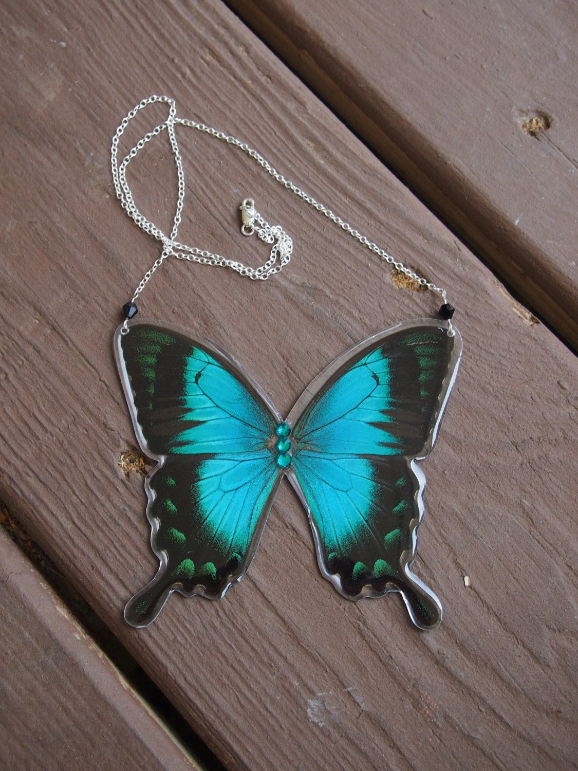 REAL BUTTERFLY Necklace Turquoise Sterling Silver Swarovski