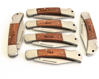 Personalized Pocket Knife Custom Engraved Wood Handle Folding