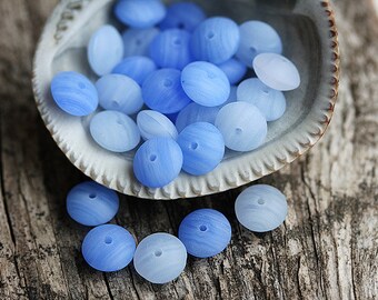 Frozen Blue beads mix, czech glass spacers, rondels, rondelle, matte blue beads - 4x7mm - 30Pc - 1210