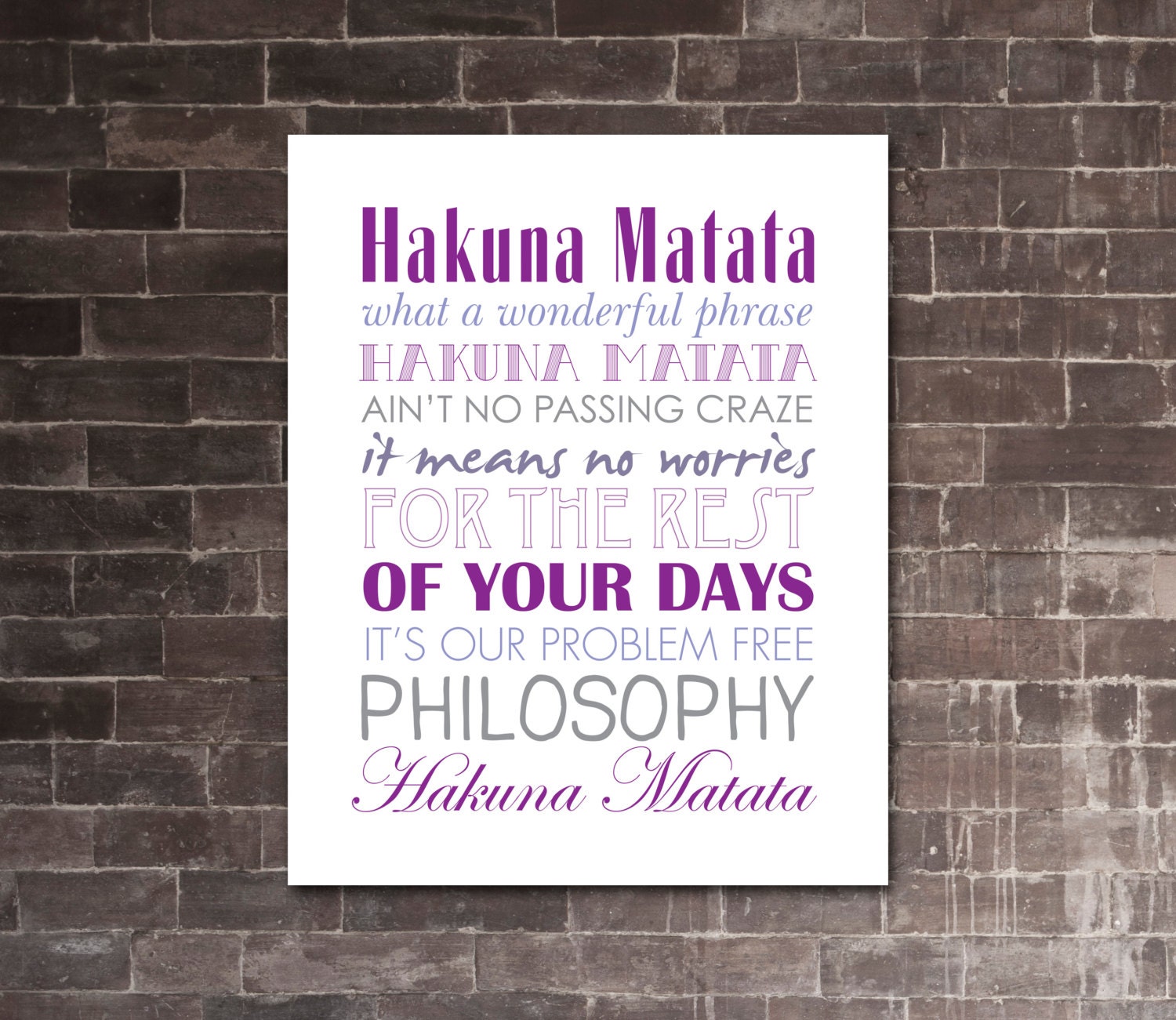 LION KING Hakuna Matata PRINTABLE Lyrics Artwork by JaydotCreative