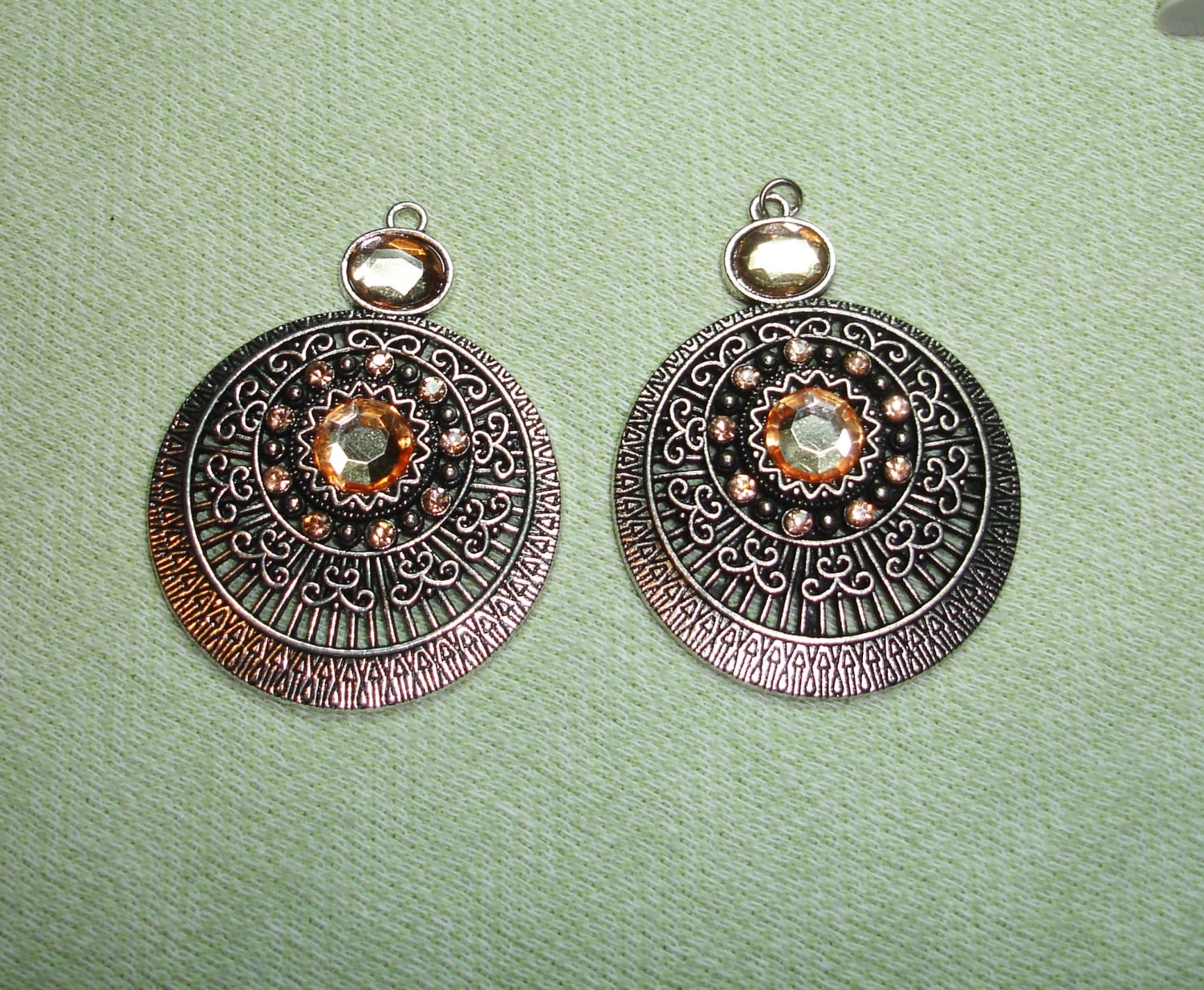 Funky Silver and Rhinestone Pendant Finding 1 pc Jewelry