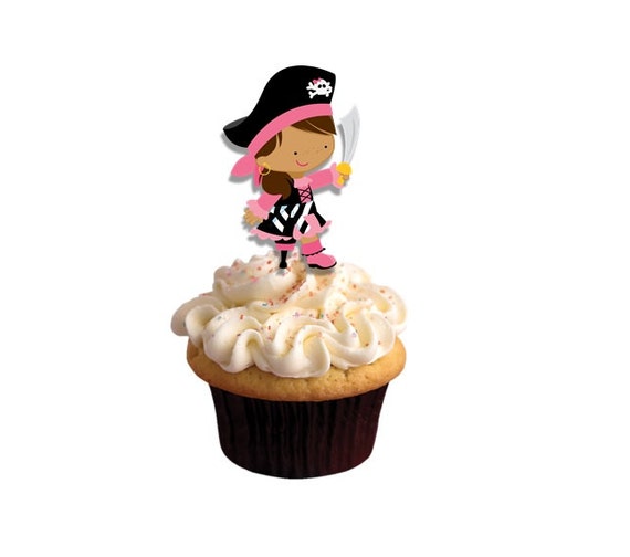 Girl Pirate birthday party cupcake toppers Pink Pirate theme