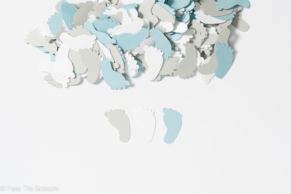 Footprint Confetti - Footprint Baby Shower Decoration - Baby Shower Confetti - Light Blue and Gray Il_570xn