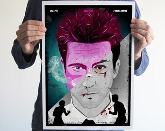 Fight club poster,brad pitt,art,movie poster,alternative movie poster,wall decor,movie print,man cave,fan art,fight club print