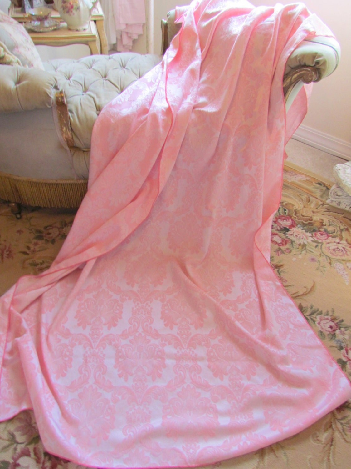 Pretty Pink Vintage Damask Tablecloth