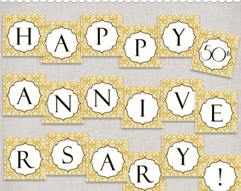 Instant Download 50th Anniversary Banner - Golden Anniversary or wedding banner - printable PDF