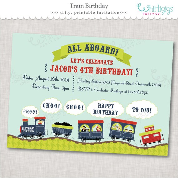 train party invitation birthday express printable digital file