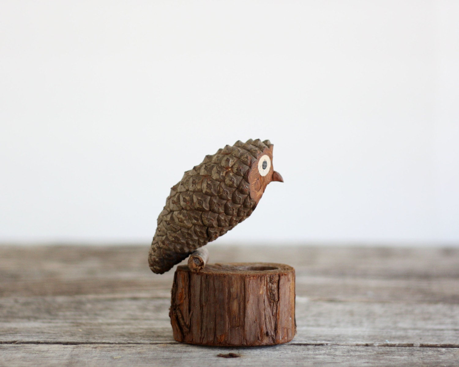 of depression cone Owl on Pine by YELLandPANIC Figurine Etsy Rustic Cone