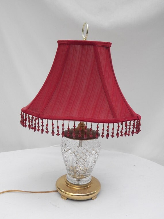 Items similar to Waterford Crystal and Brass Table Lamp with Red Beaded