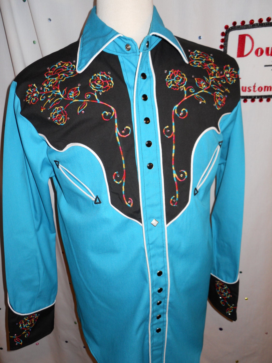 Custom Turquoise Western Shirt Size LARGE