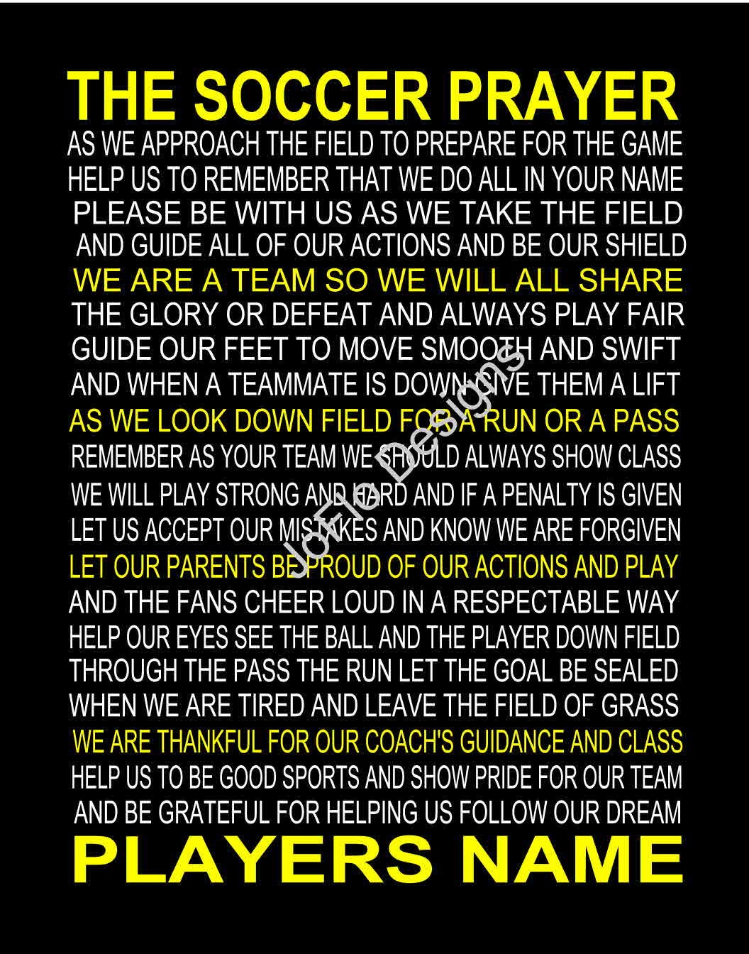 The Soccer Prayer personalized Soccer prayer Soccer print