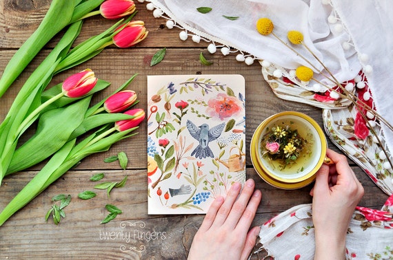 Eco notebook with garden watercolor illustration
