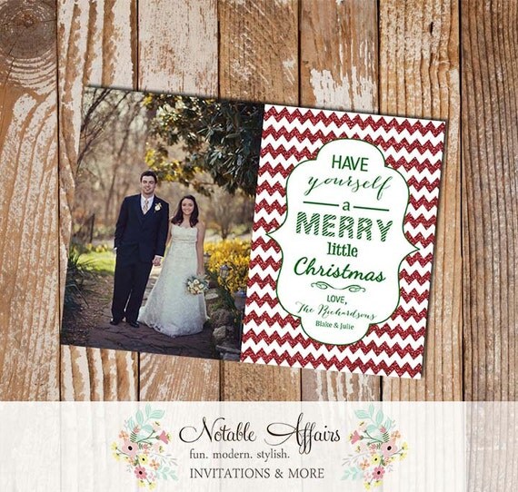 White Red Glitter Sparkle Chevron have yourself a merry little christmas - 1 photo Holiday Photo Card - Classy Gold Color Christmas Lights Il_570xn