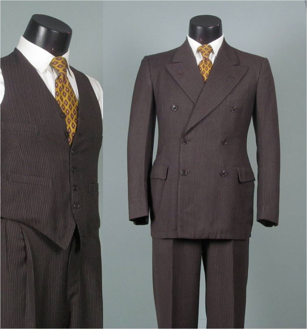 RESERVED Vintage 1940s Mens Suit 3 Piece Brown Multi Stripe