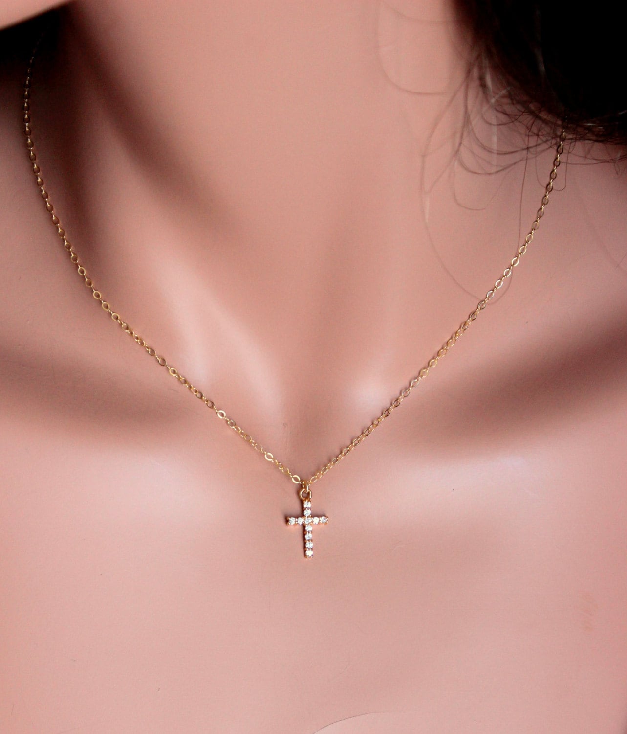 Cross Necklace Women Small Gold Filled Crystal Crosses Pendant