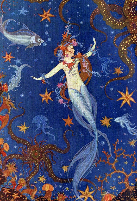 Unusual Little Mermaid. Digital VINTAGE Fairy Tale