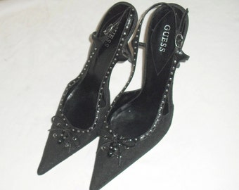 ... Slingback High Heel Lace Bow Tie Studded Kitten Heel Shoes By Guess