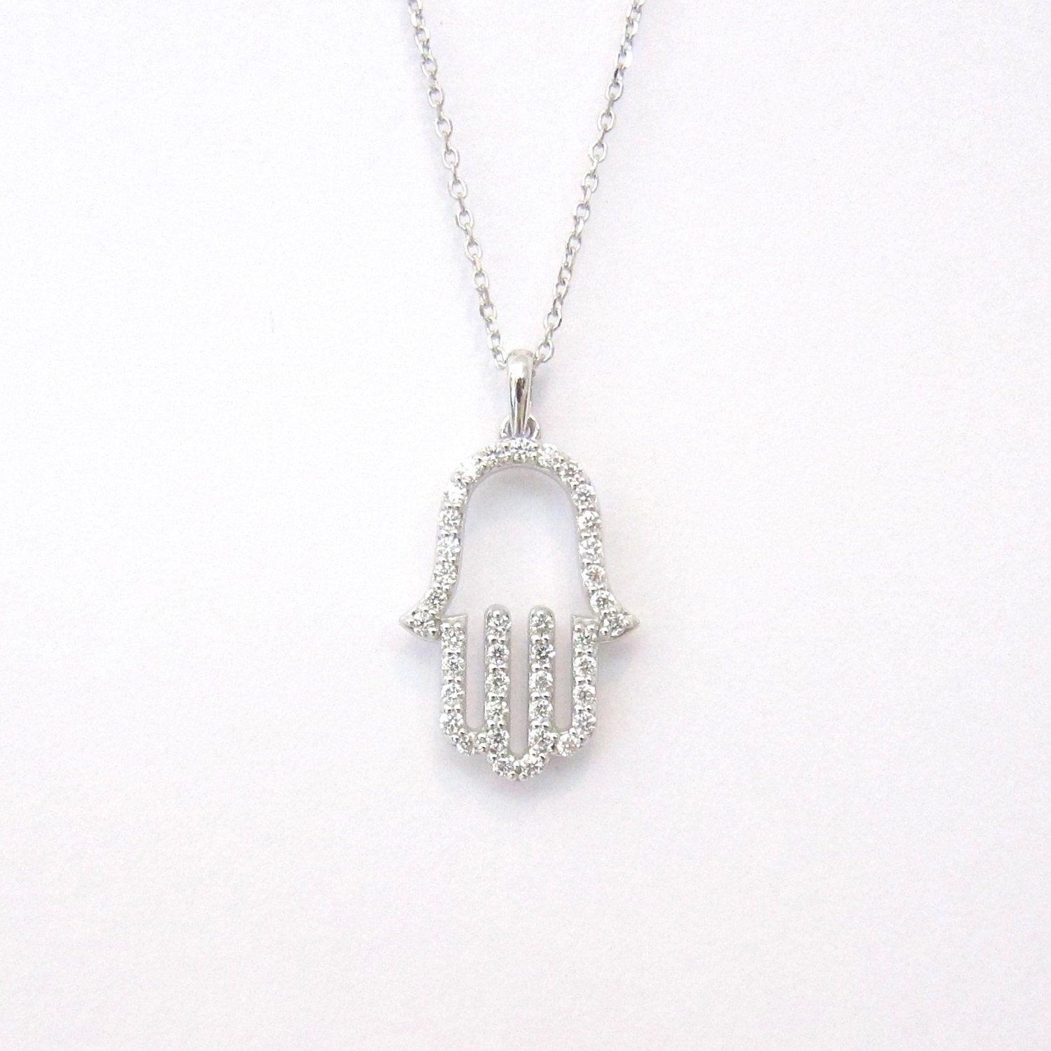 Diamond Hamsa // Hand of God Necklace // 20mm size // 14k Gold