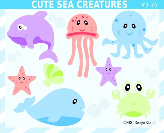Download BUY 2 GET 1 FREE Cute Sea Creatures Clip Art by ...