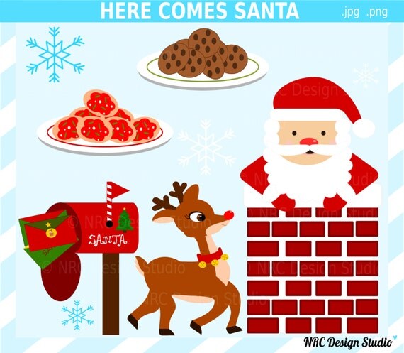 DOLLAR SALE - Cute Christmas Clip Art, Santa Clip Art - Christmas Clipart - Reindeer, Cookies, Mailbox, Letter, Snowflakes, Chimney Il_570xn