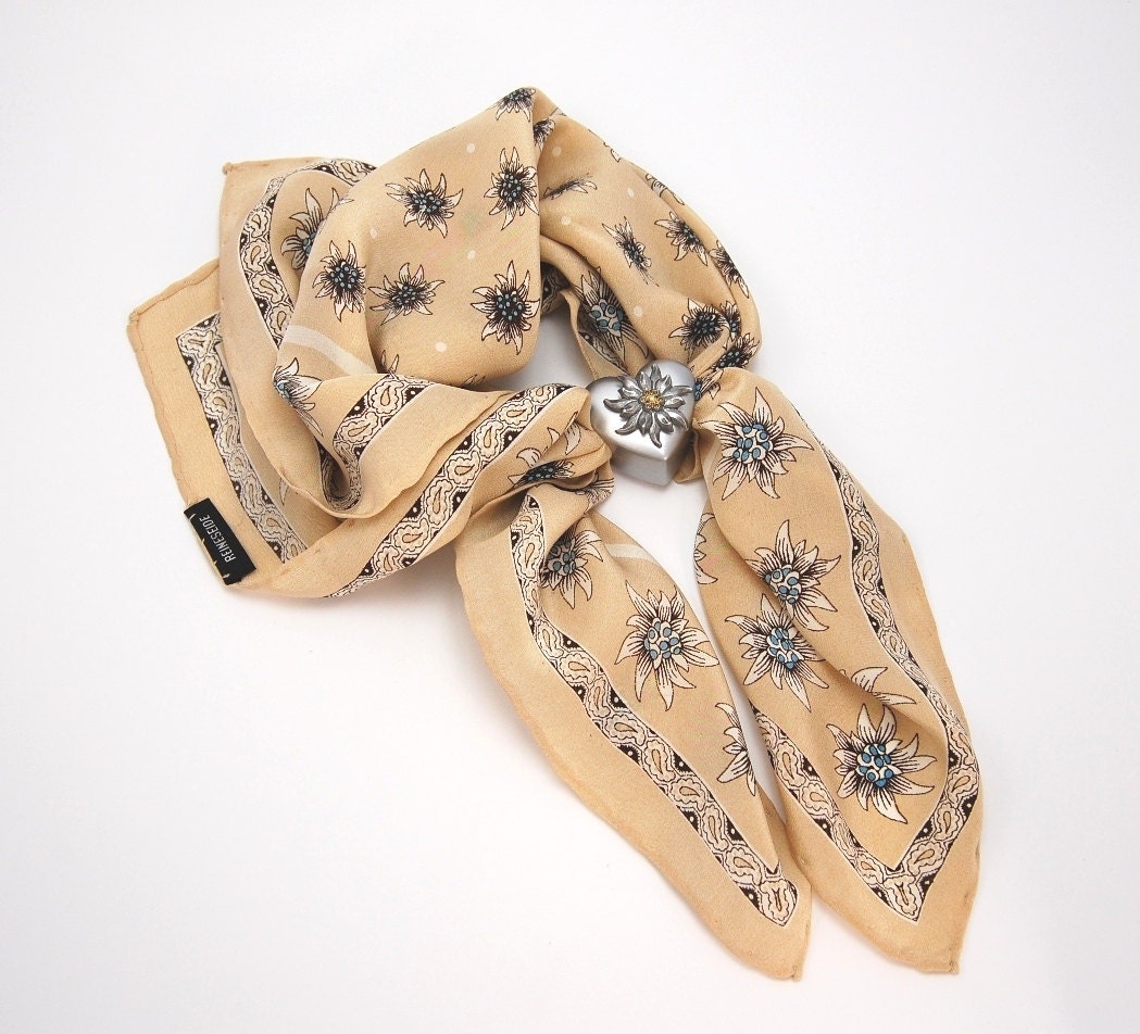 Edelweiss Neck Scarf pure Silk from Austria with silver color