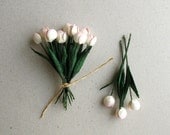 Light Pink Paper Tulips - Set of 10 - Made of mulberry paper with wire stems - Miniature - Great for card making & wedding favour [519]