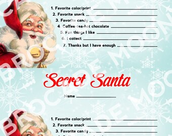 Secret Santa Questionnaire - Invitation - Form - Gift Ideas - Digital ...