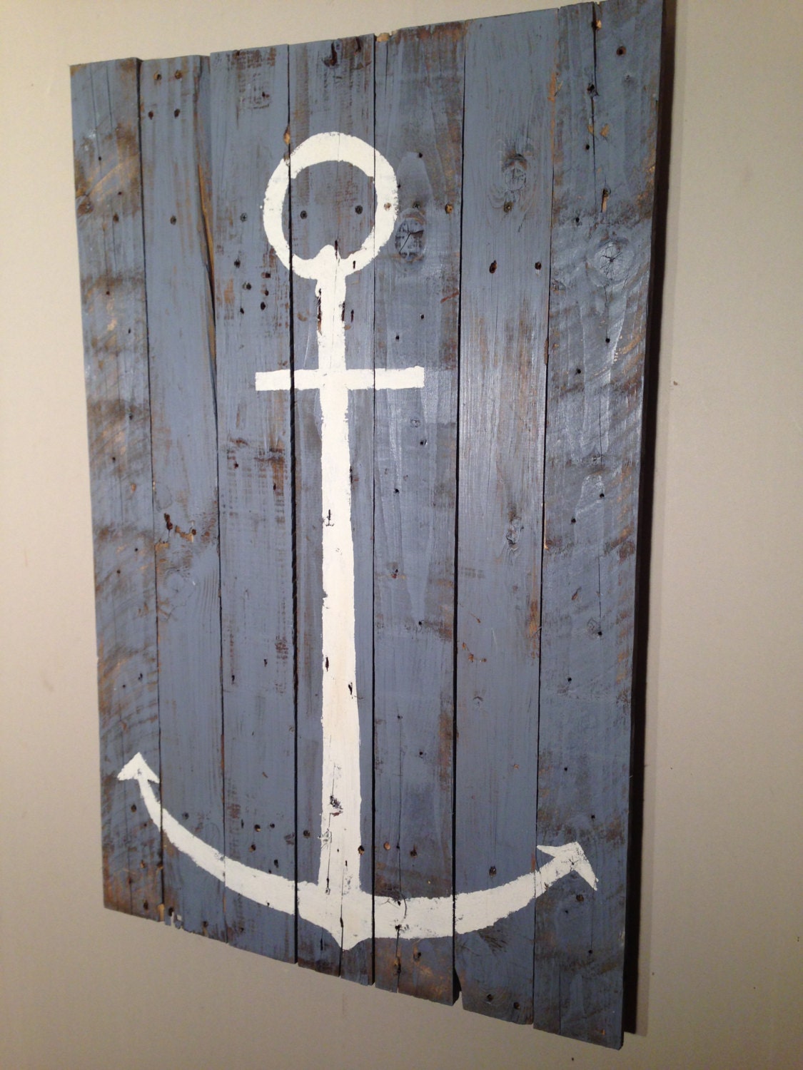 Nautical Decor Anchor Wall Hanging on Blue 26 x 40