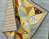 Boy Baby Quilt with Giraffs- Blue and Yellow Blanket- Zoo Animal Baby Shower Gift- 39" X 39"- Zebra Boy Baby Quilt with Giraffs- Blue and Yellow Blanket- Zoo Animal Baby Shower Gift- 39" X 39"- Zebra