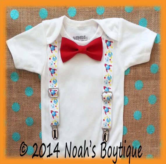 Outer Space Birthday Party Outfit - Rocket Ship Suspenders - Space Theme Birthday - Space Shirt - Rocket Ship Outfit - Baby Boy Birthday - by NoahsBoytiques