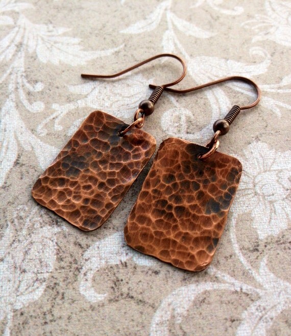 Hammered Copper Dangle Earrings by BohemianBeading on Etsy