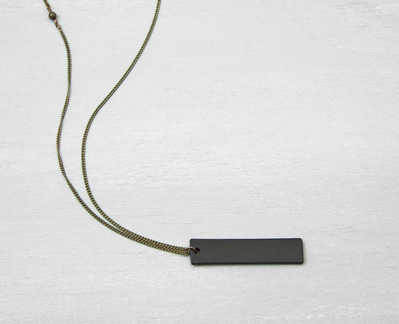 BLACK BAR Necklace //Customized Mens Necklace // Thick Black Tag on Your Choice of Chain // Simple Unisex Layering Chain