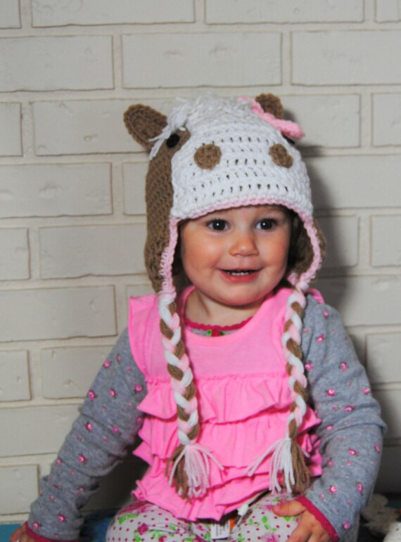 Horse Hat Knit Girls Hat Horse Bow Hat Toddler Girls Hat