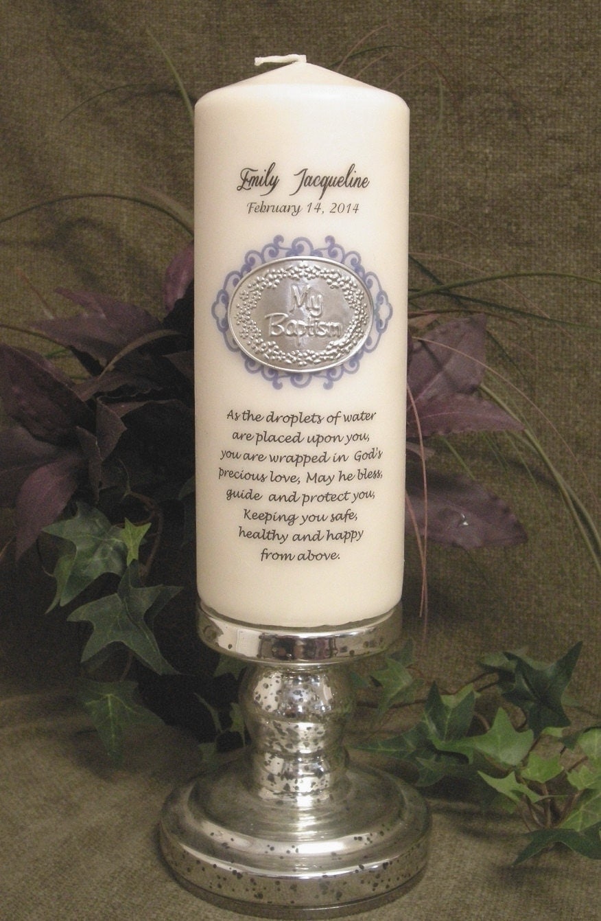 Personalized Baptism Candle with Metal Embossed Medallion