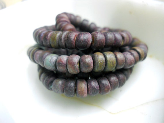 Hand Dyed Heishi Style Beads - Organic Material Dark Neutral - 18 Inch Strand - 4-5mm - Russet Brown Lightweight Rondelle & Disc Beads