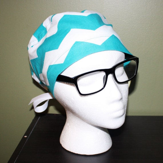 Teal Chevron Surgical Scrub Hat